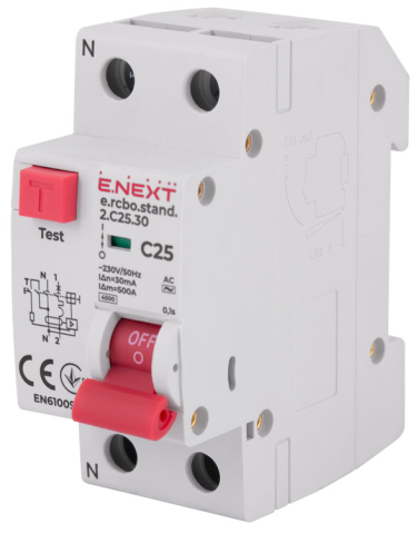 FEHLERSTROMSCHUTZ DTZ MIT ÜBERSTROMSCHUTZ E.RCBO.STAND.2.C25.30, 1P+N, 25A, C, 30MA