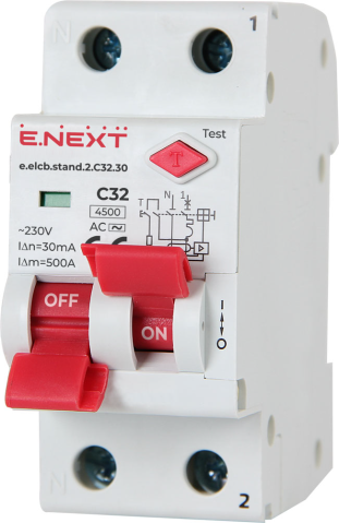 ДЕФЕКТНОТОКОВА ЗАЩИТА ДТЗ СЪС ЗАЩИТА ОТ СВРЪХТОКОВЕ E.ELCB.STAND.2.C32.30, 2P, 32А, C, 30MA С РАЗДЕЛЕНИ КЛЮЧОВЕ