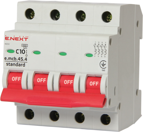 МОДУЛЕН АВТОМАТИЧЕН ПРЕКЪСВАЧ E.MCB.STAND.45.4.C10, 4Р, 10А, C, 4.5 KА