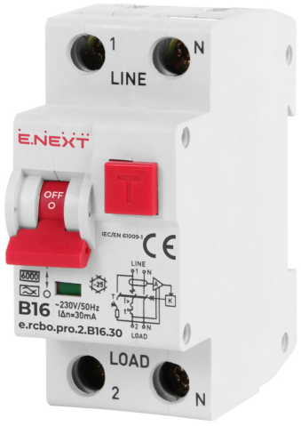 FEHLERSTROMSCHUTZ DTZ MIT ÜBERSTROMSCHUTZ E.RCBO.PRO.2.B16.30, 1P+N, 16A, B, TYP A, 30MA