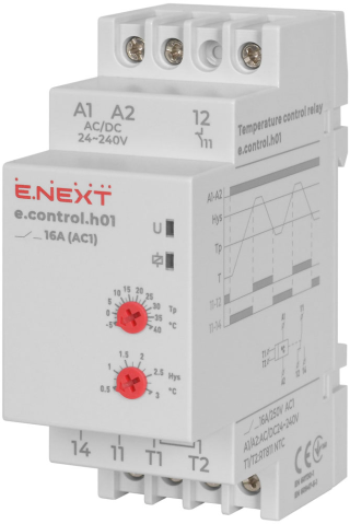 РЕЛЕ ЗА КОНТРОЛ НА ТЕМПЕРАТУРА С ВЪНШЕН ДАТЧИК E.CONTROL.H01,16A, АС/DC 24-240, -5…+40 °С