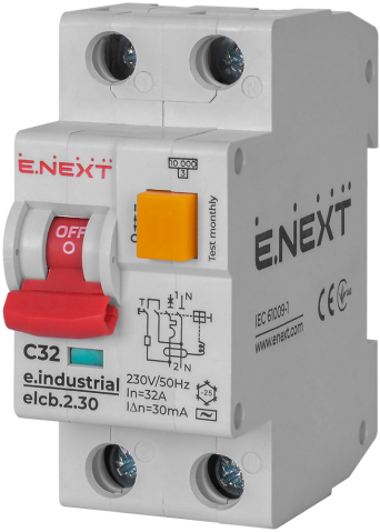 ДЕФЕКТНОТОКОВА ЗАЩИТА ДТЗ СЪС ЗАЩИТА ОТ СВРЪХТОКОВЕ E.INDUSTRIAL.ELCB.2.C32.30, 2P, 32А, С, 30MA