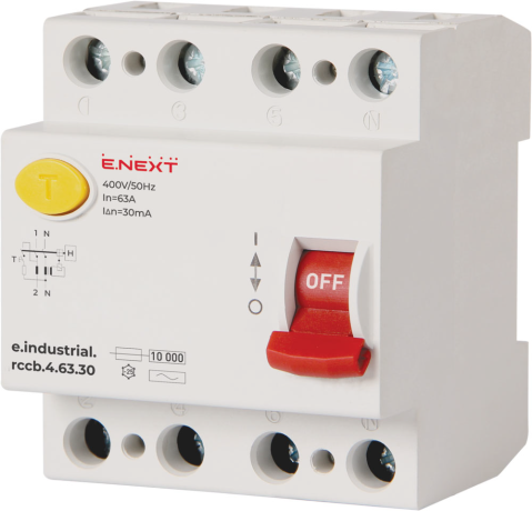 ДЕФЕКТНОТОКОВА ЗАЩИТА ДТЗ E.INDUSTRIAL.RCCB.4.63.30, 4Р, 63А, 30МА, ТИП АС