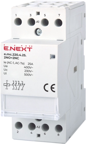 МОДУЛЕН КОНТАКТОР E.MC.220.4.25.2NO+2NC, 4Р, 25А, 2NO+2NC, 220V