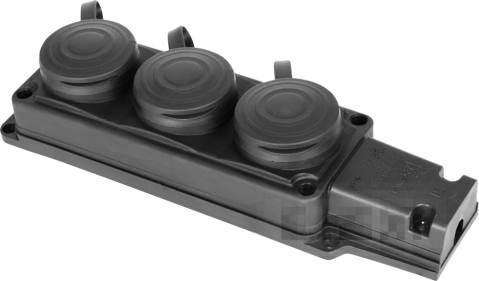 Triple rubberized socket with protective cover E.SOCKET.RUBBER.029.3.16.Z.Z.K, 16A