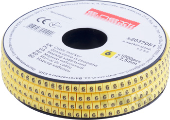 Cable marker E.MARKER.STAND.1.2-2.5.6 for cables 1.2–2.5 mm², digit 6, 1000 pcs.