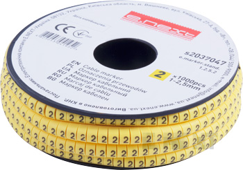 Marcator cablu E.MARKER.STAND.1.2-2.5.2 pentru cabluri 1.2–2.5 mm², cifră 2, 1000 buc.