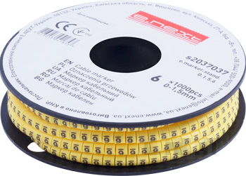 Cable marker E.MARKER.STAND.0.1-1.5.6 for cables 0.1–1.5 mm², digit 6, 1000 pcs.