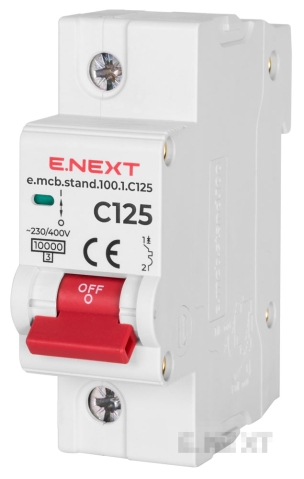 Модулен автоматичен прекъсвач e.MCB STAND 100 1P C125 125A 10kA E.NEXT