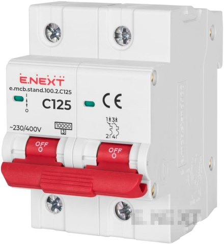 Модулен автоматичен прекъсвач e.MCB STAND 100 2P C125 125A 10kA E.NEXT