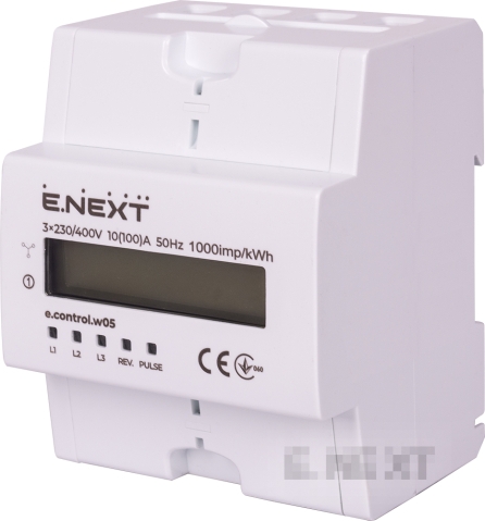 Трифазен електромер 10(100)A DIN шина E.NEXT