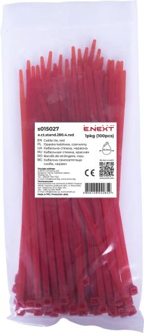 Cable ties E.NEXT e.ct.stand.280.4.red, 280×4 mm, red, 100 pcs.