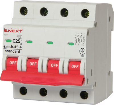 МОДУЛЕН АВТОМАТИЧЕН ПРЕКЪСВАЧ E.MCB.STAND.45.4.C25, 4Р, 25А, C, 4.5 KА