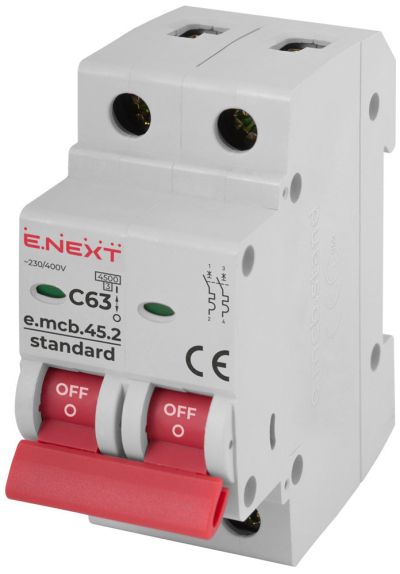 МОДУЛЕН АВТОМАТИЧЕН ПРЕКЪСВАЧ E.MCB.STAND.45.2.C63, 2Р, 63А, C, 4.5KА
