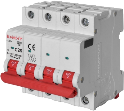 Модулен автоматичен прекъсвач  e.mcb.stand.60.4.C25, 4р, 25А, C, 6 kА