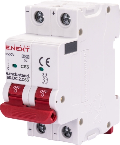 Модулен автоматичен прекъсвач e.mcb.stand.60.DC.2.C63, 2р, 63А, C, 6кА, DC