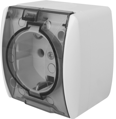 Single socket Schuko E.NEXT e.aqua.1231.grt IP54 white transparent cap 16A 230V s035058