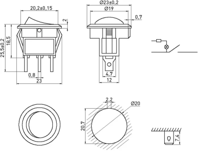 Key switch e.switch.key.01, 3 pin, 6A/250V AC, ON-OFF, with red backlight E.NEXT
