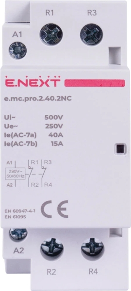 Modular contactor e.mc.pro.2.40.2NC, 2P, 40 A, 2NC, coil 230 V AC, E.NEXT