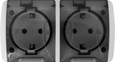 Double socket e.aqua.1232.grt with protective contact (schuko), for outdoor installation, IP54, white with transparent cap, 16 A 230 V, E.NEXT