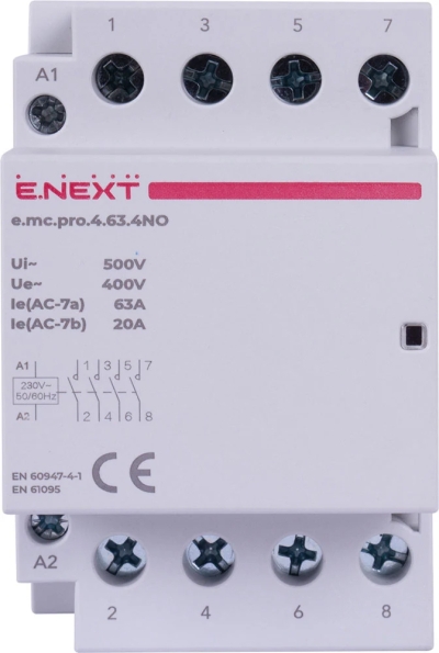 Modular contactor e.mc.pro.4.63.4NO, 4P, 63 A, 4NO, coil 230 V AC, E.NEXT