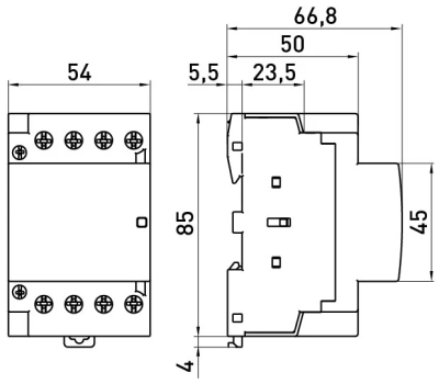 Modular contactor e.mc.pro.4.63.4NO, 4P, 63 A, 4NO, coil 230 V AC, E.NEXT