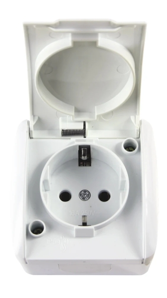 Single socket with grounding E.AQUA 1231 GR for outdoor installation, IP54 with cap, E.NEXT