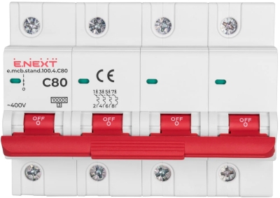 Modularer Leistungsschalter E.NEXT e.mcb.stand.100.4.C80, 4P, 80A, C, 10kA E.NEXT