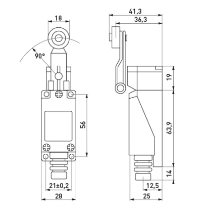 Întrerupător de limită e.limitswitch.01, manetă cu rolă, 1NO+1NC, IP65 E.NEXT