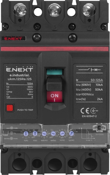 Power circuit breaker e.industrial.ukm.125re, 125 A with electronic tripping, E.NEXT