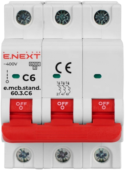 Modular circuit breaker e.mcb.stand.60.3.C6, 3p, 6 A, C, 6kA, E.NEXT