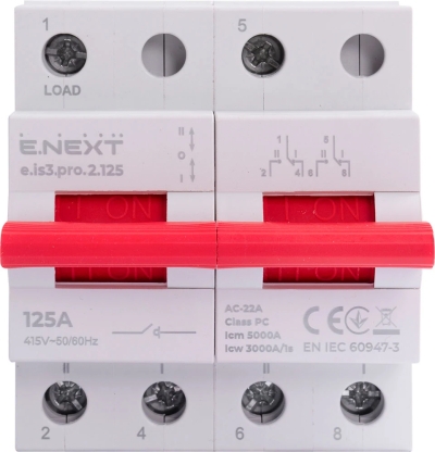 Three-position load switch e.is3.pro.2.125, 2p, 125 A, E.NEXT