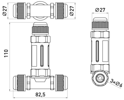 Conector de cablu în formă de T impermeabil e.wcc.cnp25t, IP68 E.NEXT