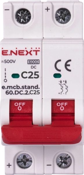 Modular circuit breaker e.mcb.stand.60.DC.2.C25, 2p, 25 A, C, 6kA, DC, E.NEXT
