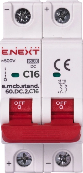 Modular circuit breaker e.mcb.stand.60.DC.2.C16, 2p, 16 A, C, 6kA, DC, E.NEXT
