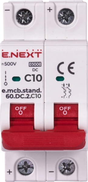 Modular circuit breaker e.mcb.stand.60.DC.2.C10, 2p, 10 A, C, 6kA, DC, E.NEXT