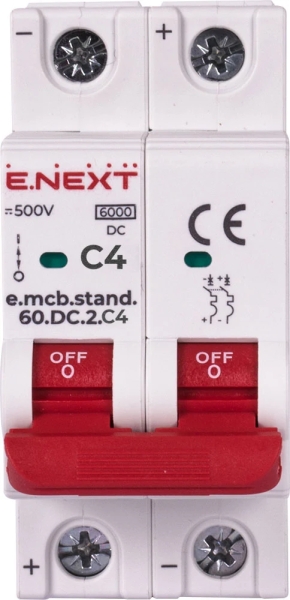 Modular circuit breaker e.mcb.stand.60.DC.2.C4, 2p, 4 A, C, 6kA, DC, E.NEXT