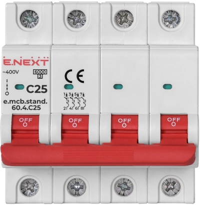 Modular circuit breaker e.mcb.stand.60.4.C25, 4p, 25 A, C, 6 kA, E.NEXT