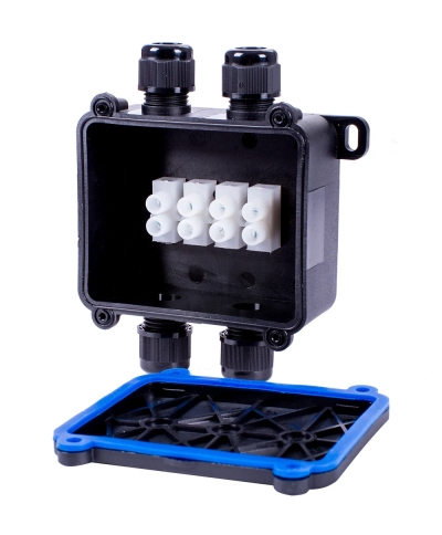 Waterproof distribution box e.wdb.cnp725.4t.b, 108×111×42 mm, IP68, with terminal block, E.NEXT