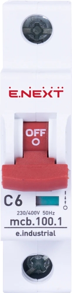 Modular circuit breaker E.INDUSTRIAL.MCB.100.1.C6, 1 P, 6 A, C, 10 kA, E.NEXT