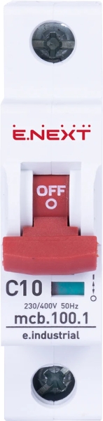 Modular circuit breaker E.INDUSTRIAL.MCB.100.1.C10, 1 P, 10 A, C, 10 kA, E.NEXT