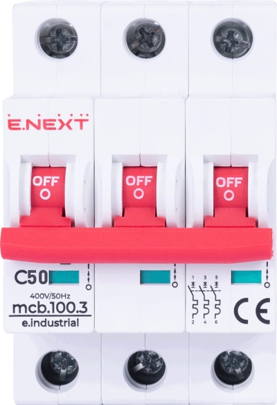 Modular circuit breaker E.INDUSTRIAL.MCB.100.3.C50, 3 P, 50 A, C, 10 kA, E.NEXT
