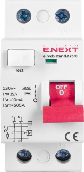 FAULT CURRENT PROTECTION DTZ E.RCCB.STAND.2.25.10 2P, 25A, 10MA E.NEXT