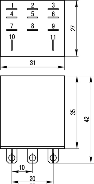 INTERMEDIATE RELAY E.CONTROL.P1033 10A, 3 GROUPS OF CONTACTS, COIL 24V DC E.NEXT