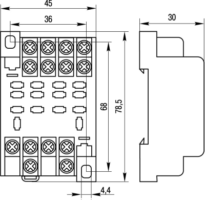 MODULAR CONNECTOR E.CONTROL.P104S FOR INTERMEDIATE RELAY 10A, 4 GROUPS OF CONTACTS E.NEXT
