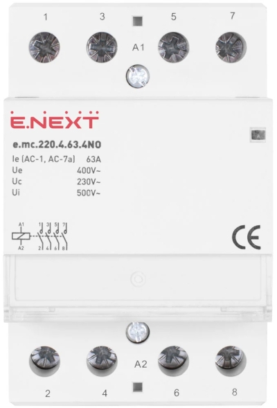 Modular contactor E.MC.220.4.63.4NO, 4P, 63 A, 4NO, 220 V, E.NEXT