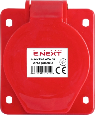 Industrial socket FOR PANEL E.SOCKET.PRO.4.32.WALL, 4P., 380 V, 32 A (424), E.NEXT