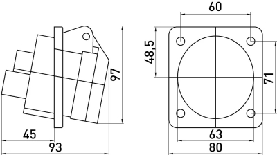 Industrial socket FOR PANEL E.SOCKET.PRO.4.32.WALL, 4P., 380 V, 32 A (424), E.NEXT