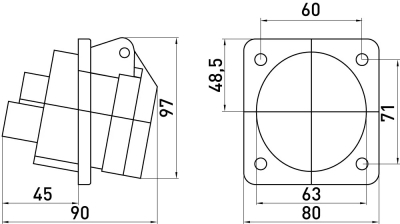Industrial socket FOR PANEL E.SOCKET.PRO.3.32.WALL, 3P., 220 V, 32 A (423), E.NEXT