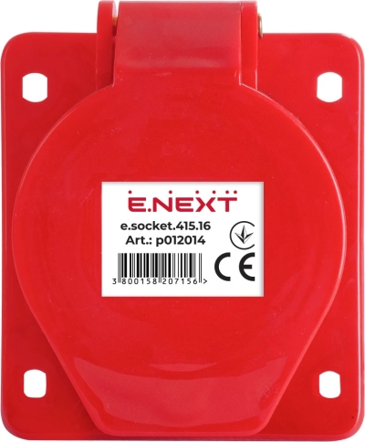 Industrial socket FOR PANEL E.SOCKET.PRO.5.16.WALL, 5P., 380 V, 16 A (415), E.NEXT